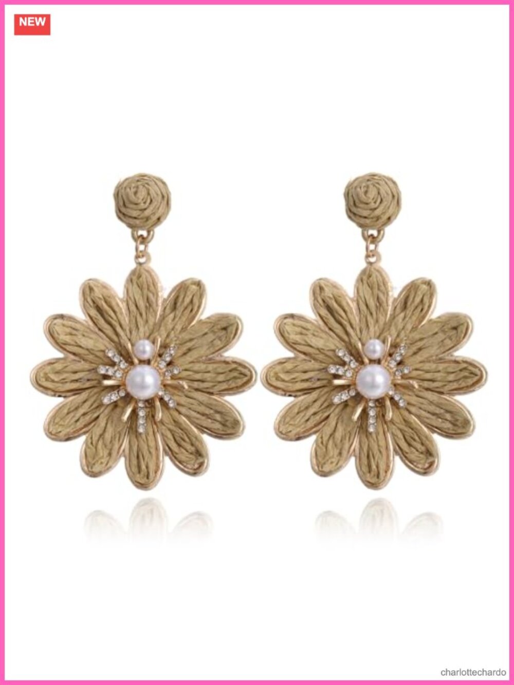 Raffia Flower Dangle Earrings Handmade Boho Summer Beach Jewelry
